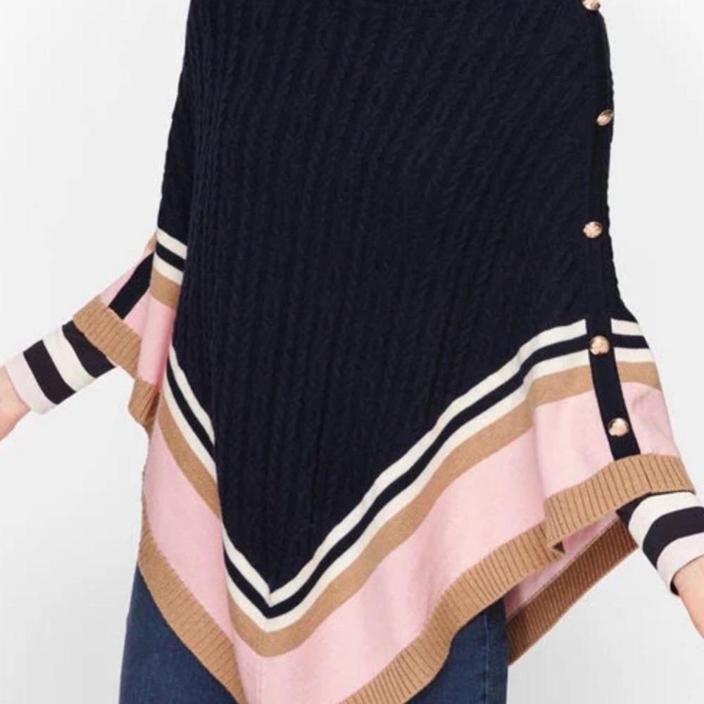 Talbots Cable-knit cape sweater Poncho Navy blue Cashmere blend Size Med NEW